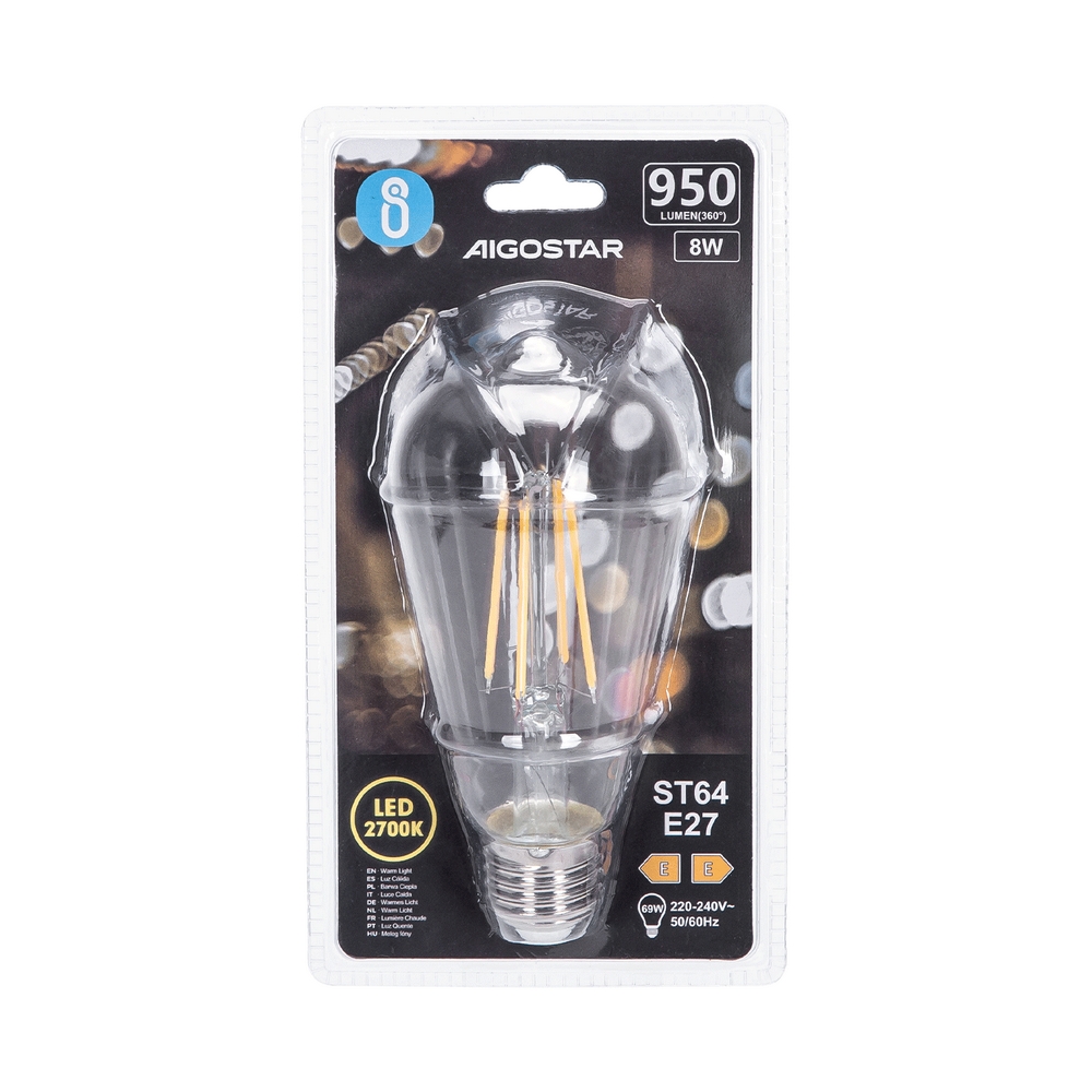Lampadina Led a Filamento E27 ST64 8W Bianco caldo 2700K Aigostar - Foto 2