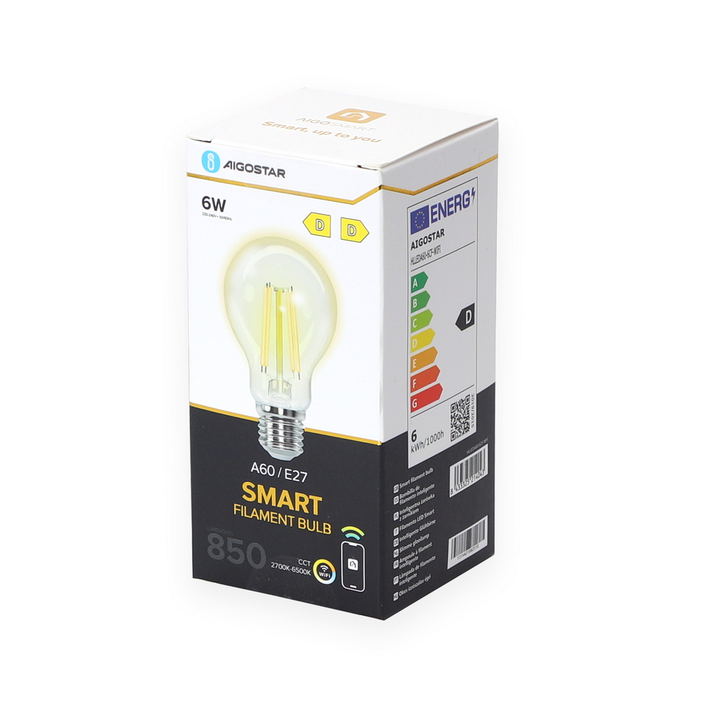 Lampadina Led a Filamento Smart A60 E27 6W WiFi CCT luce regolabile e dimmerabile Aigostar - Foto 4