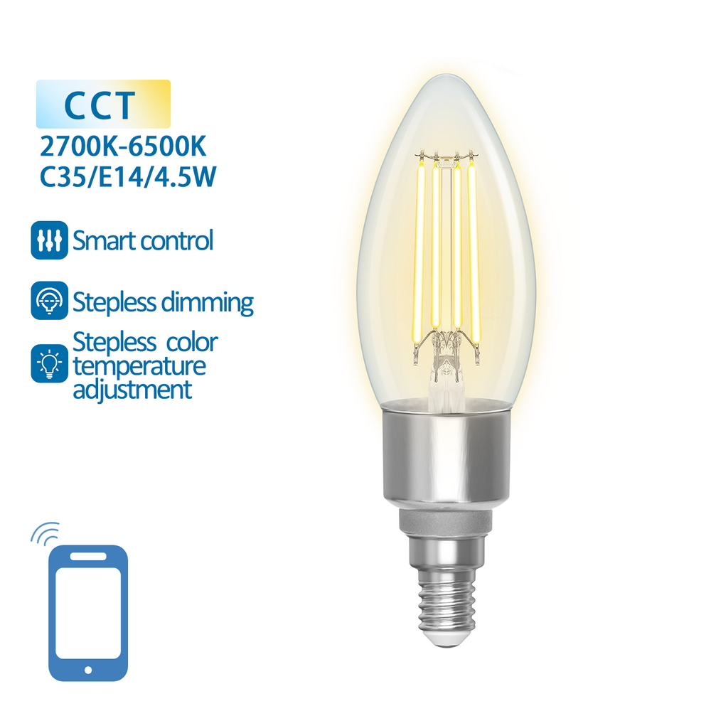 Lampadina Led a Filamento Smart C35 E14 4,5W WiFi CCT luce regolabile e dimmerabile Aigostar - Foto 1