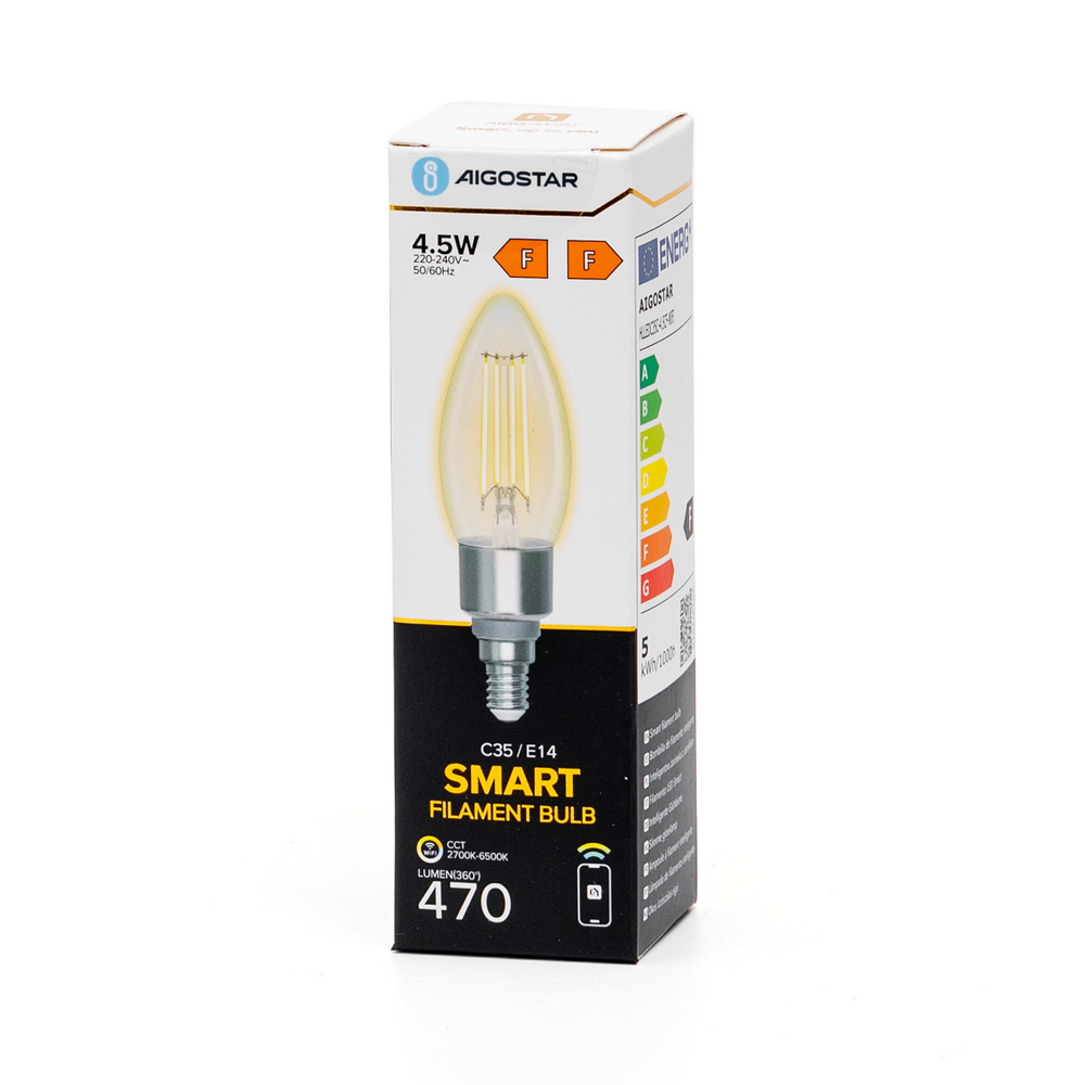 Lampadina Led a Filamento Smart C35 E14 4,5W WiFi CCT luce regolabile e dimmerabile Aigostar - Foto 4