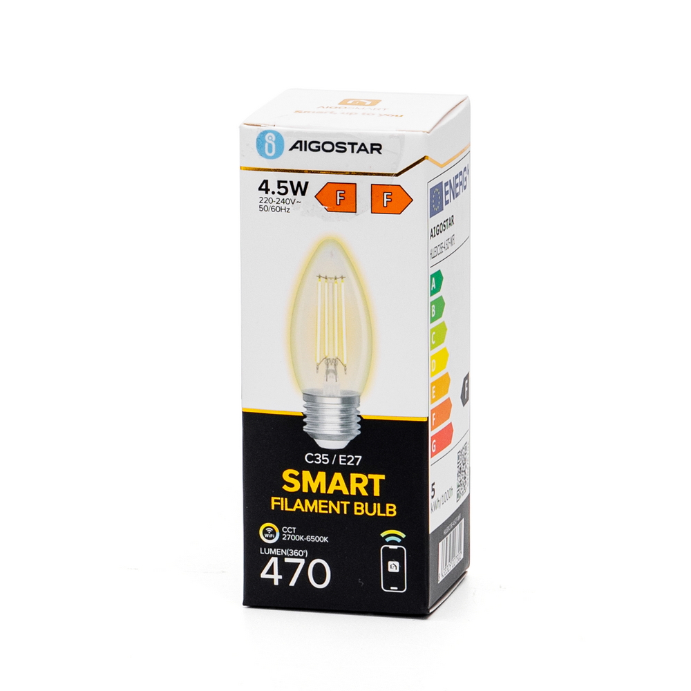 Lampadina Led a Filamento Smart C35 E27 4,5W WiFi CCT luce regolabile e dimmerabile Aigostar - Foto 4