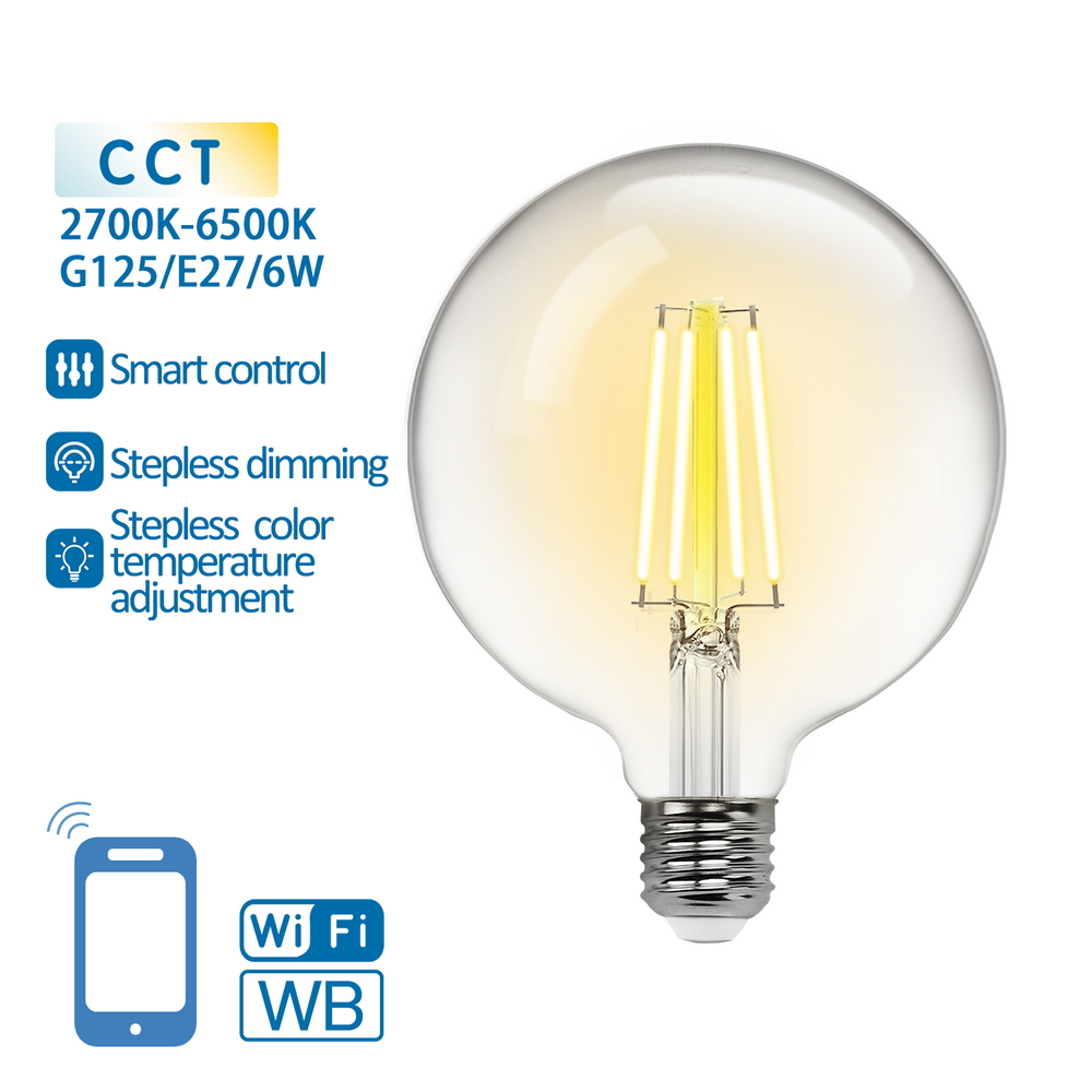 Lampadina Led a Filamento Smart G125 E27 6W WiFi CCT luce regolabile e dimmerabile Aigostar - Foto 2