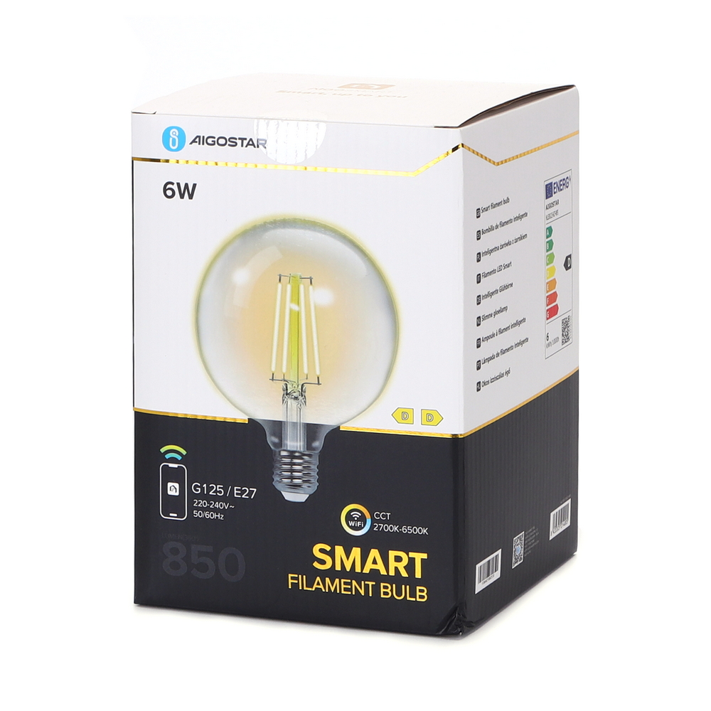 Lampadina Led a Filamento Smart G125 E27 6W WiFi CCT luce regolabile e dimmerabile Aigostar - Foto 4