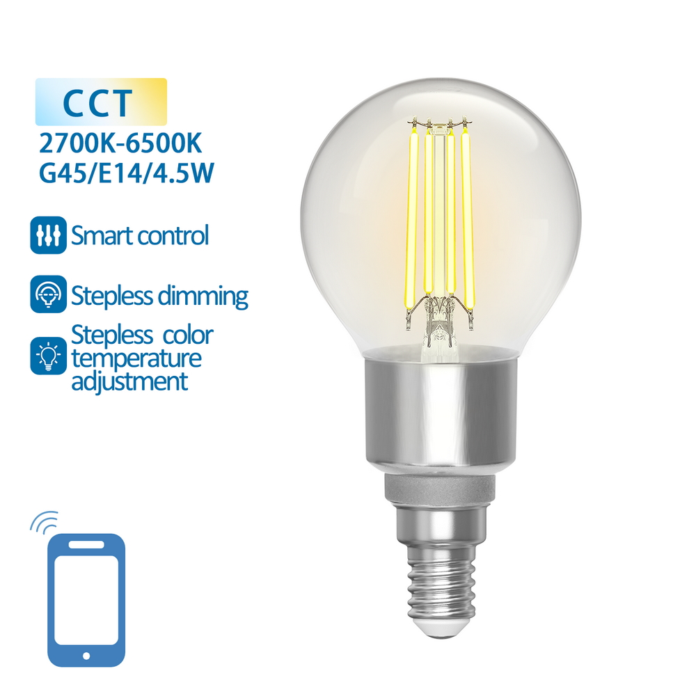 Lampadina Led a Filamento Smart G45 E14 4,5W WiFi CCT luce regolabile e dimmerabile Aigostar - Foto 1