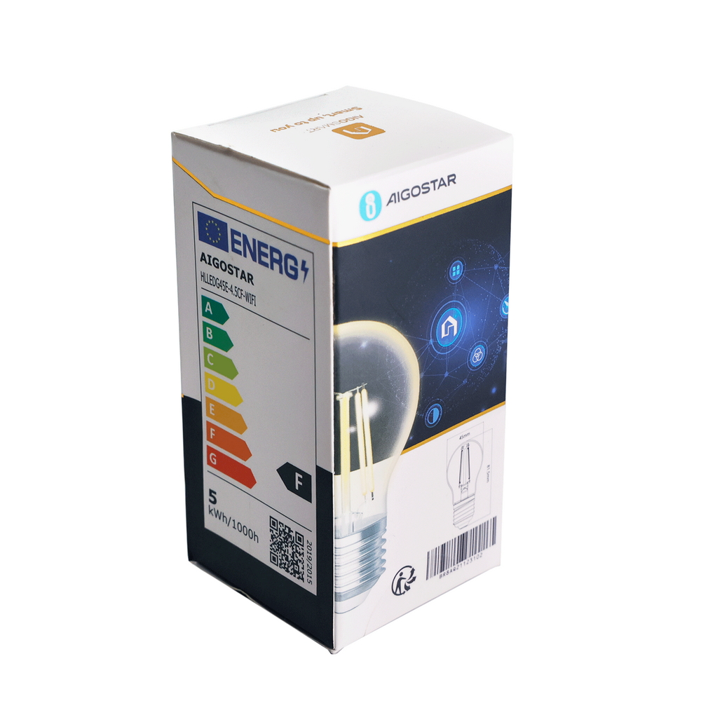 Lampadina Led a Filamento Smart G45 E27 4,5W WiFi CCT luce regolabile e dimmerabile Aigostar - Foto 4