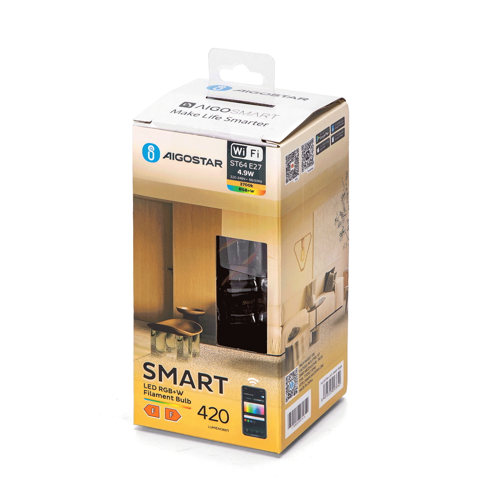 Lampadina Led a Filamento Smart ST64 E27 4,9W WiFi RGB + Bianco Caldo 2700K luce regolabile e dimmerabile Aigostar - Foto 4