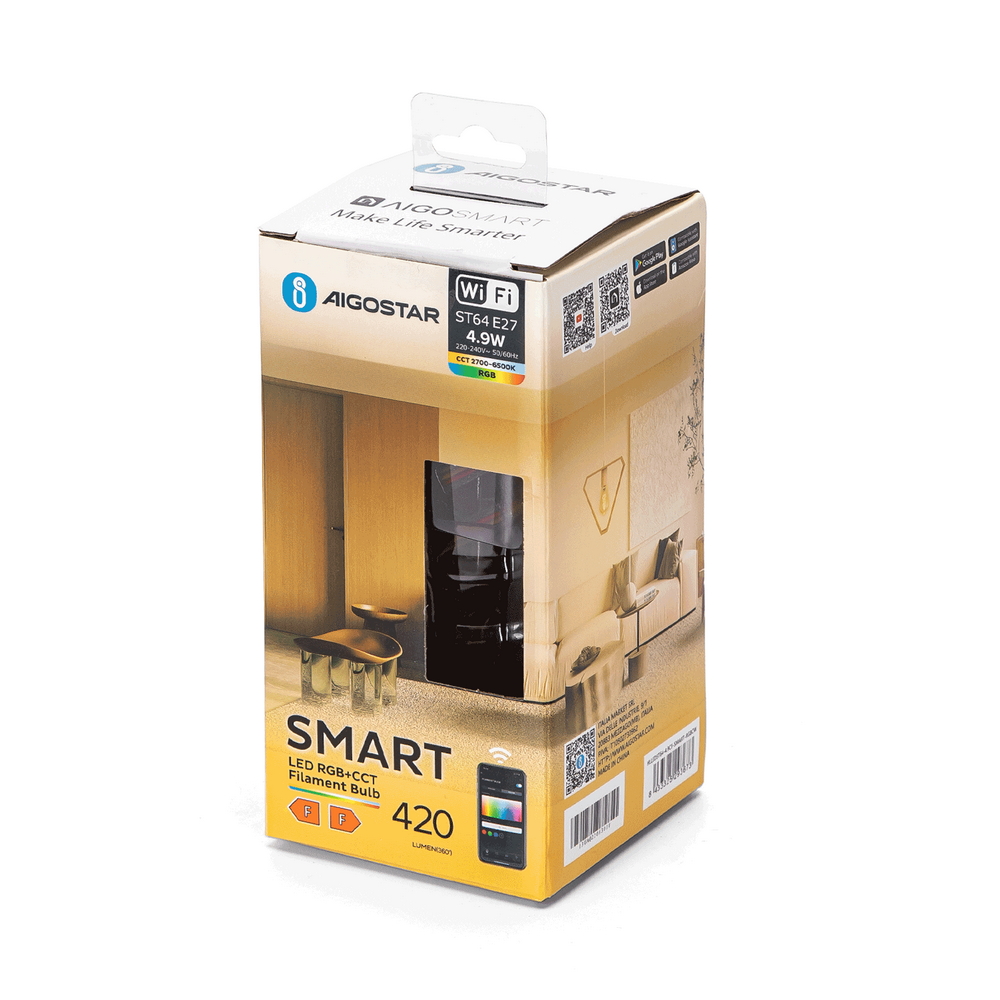 Lampadina Led a Filamento Smart ST64 E27 4,9W WiFi RGB CCT luce regolabile e dimmerabile Aigostar - Foto 4