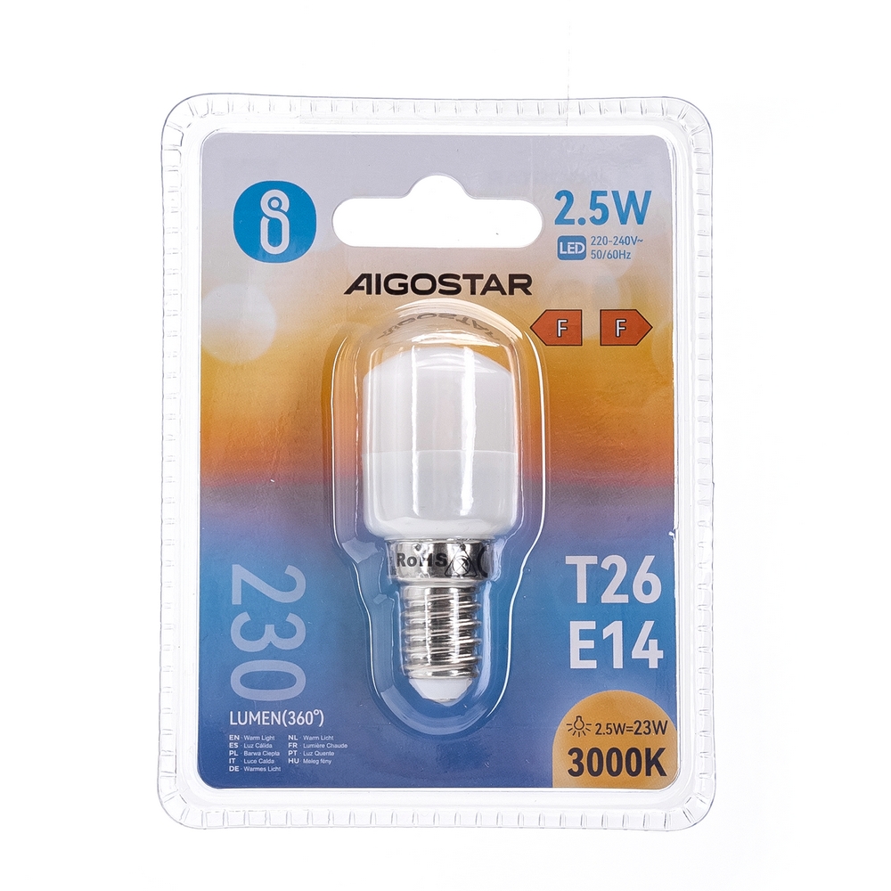 Lampadina Led da frigorifero E14 T26 2,5W Bianco caldo 3000K Aigostar - Foto 2