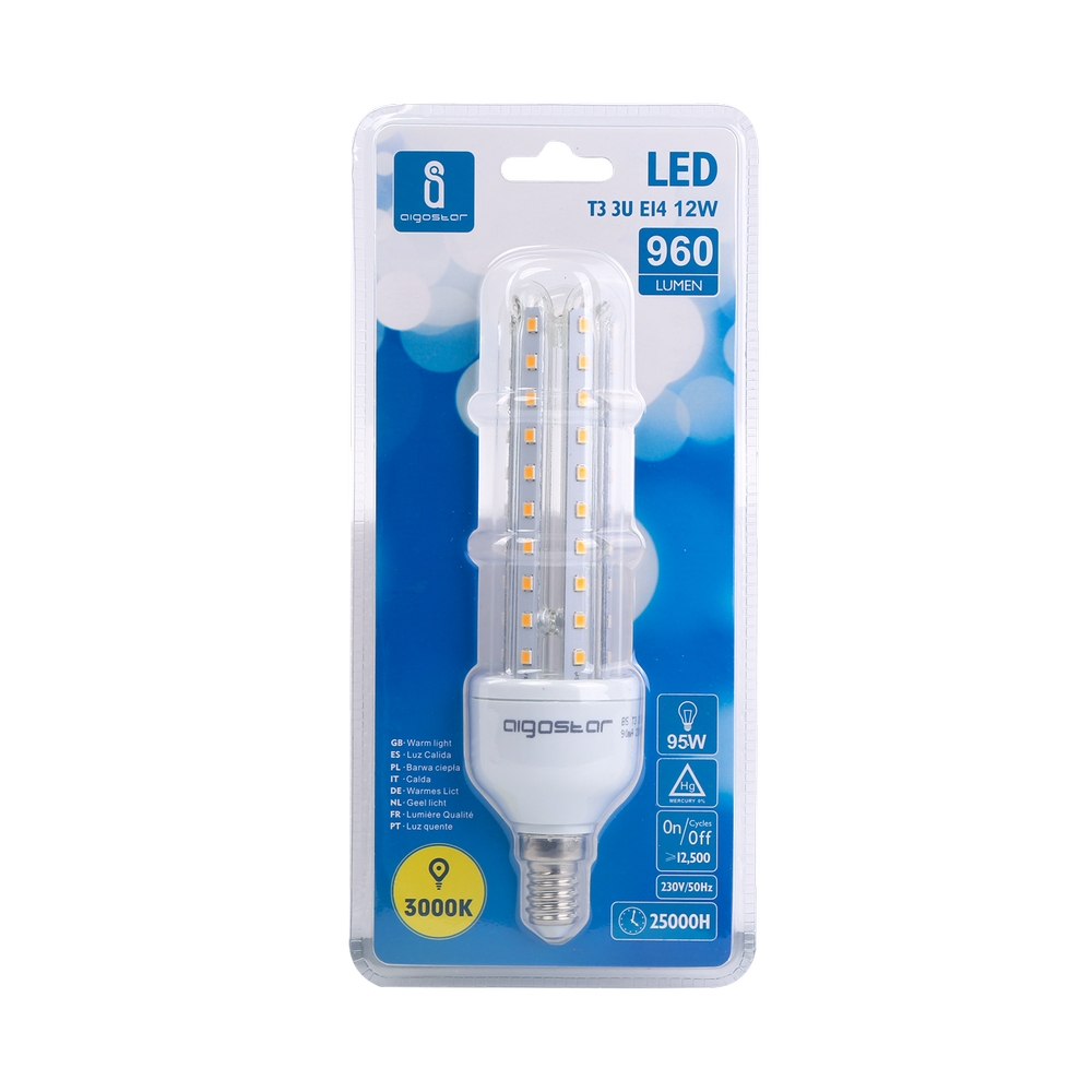Lampadina Led E14 a tubo a U 12W Bianco caldo 3000K Aigostar - Foto 1