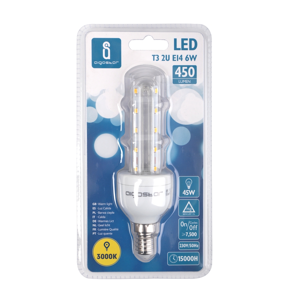Lampadina Led E14 a tubo a U 6W Bianco caldo 3000K Aigostar - Foto 2