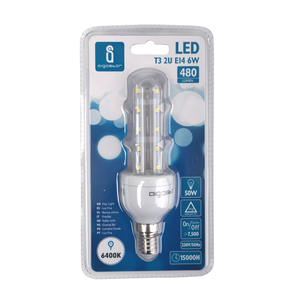 Lampadina Led E14 a tubo a U 6W Bianco freddo 6400K Aigostar - Foto 2