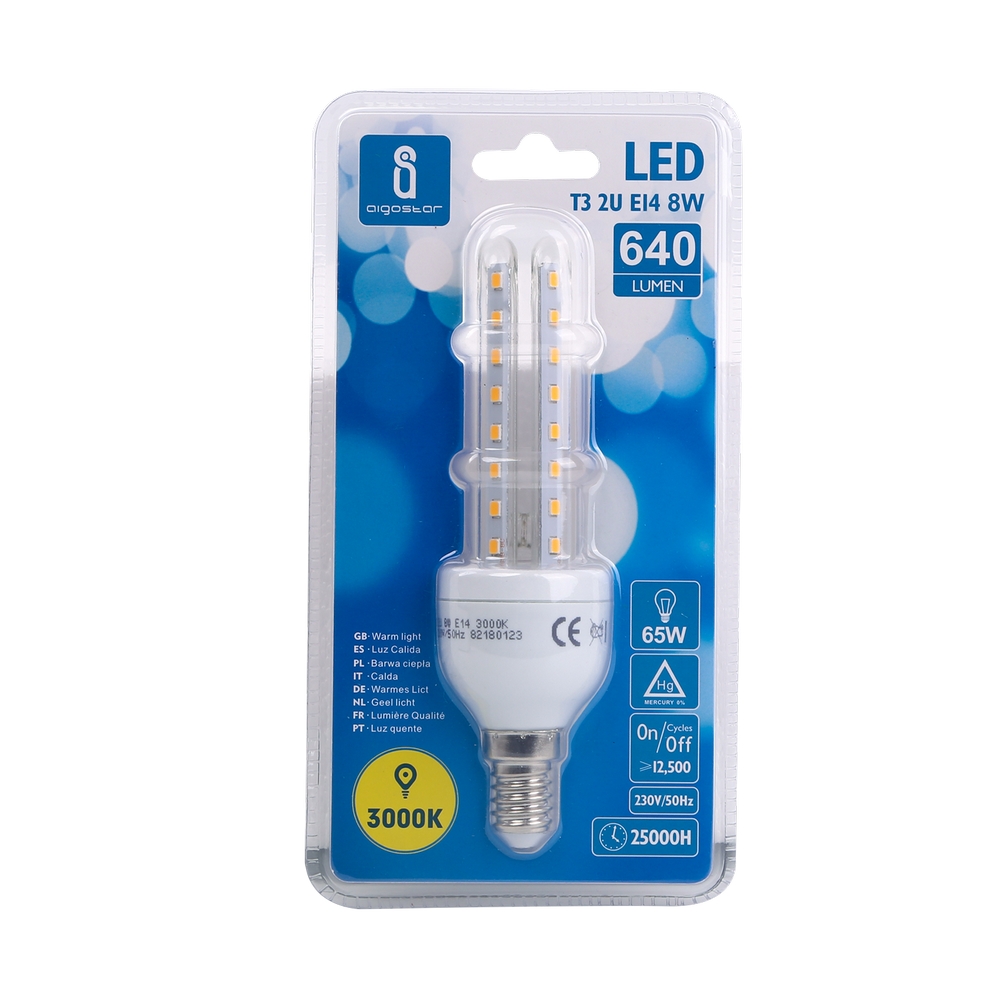 Lampadina Led E14 a tubo a U 8W Bianco caldo 3000K Aigostar - Foto 2