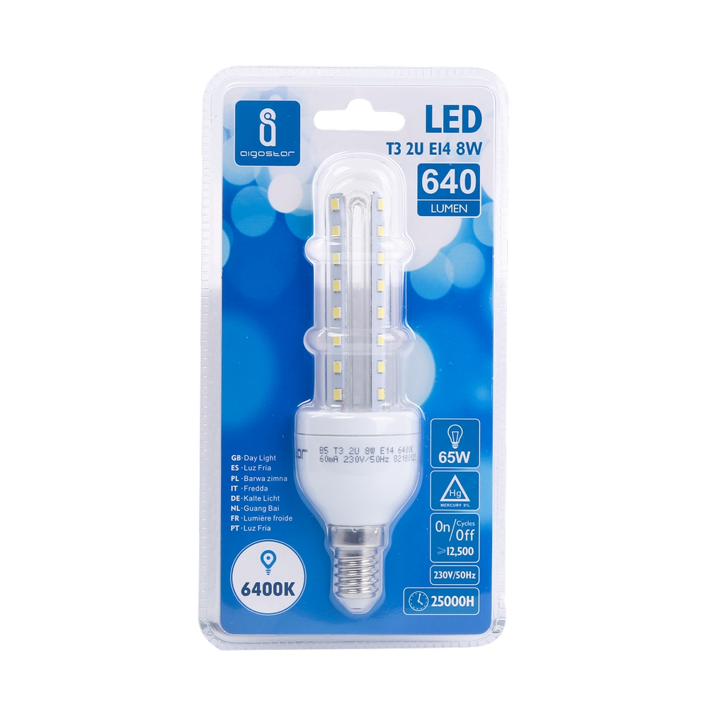 Lampadina Led E14 a tubo a U 8W Bianco freddo 6400K Aigostar - Foto 2