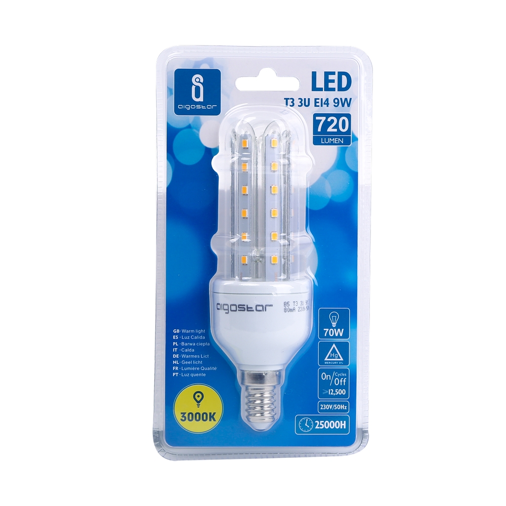 Lampadina Led E14 a tubo a U 9W Bianco caldo 3000K Aigostar - Foto 1