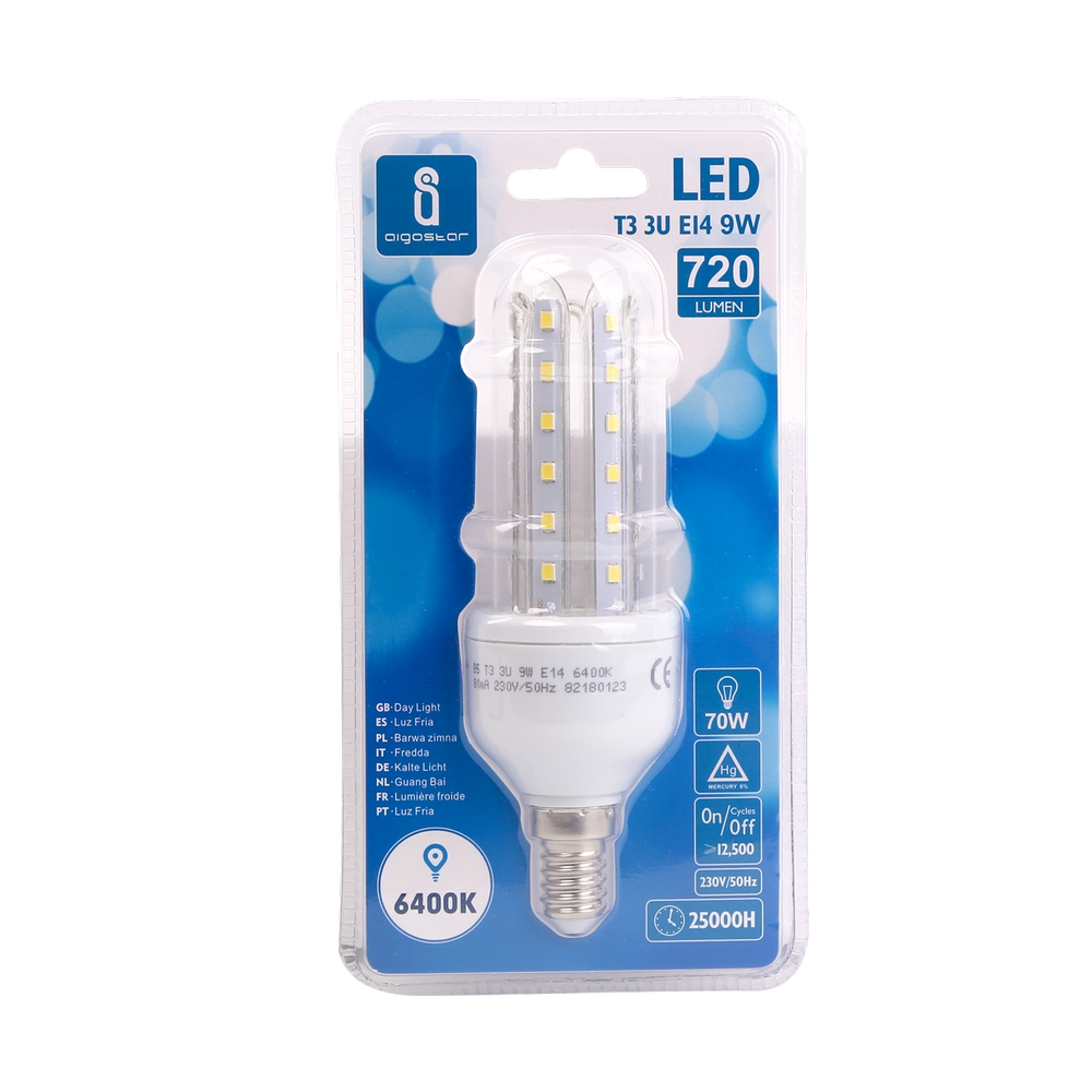 Lampadina Led E14 a tubo a U 9W Bianco freddo 6400K Aigostar - Foto 1