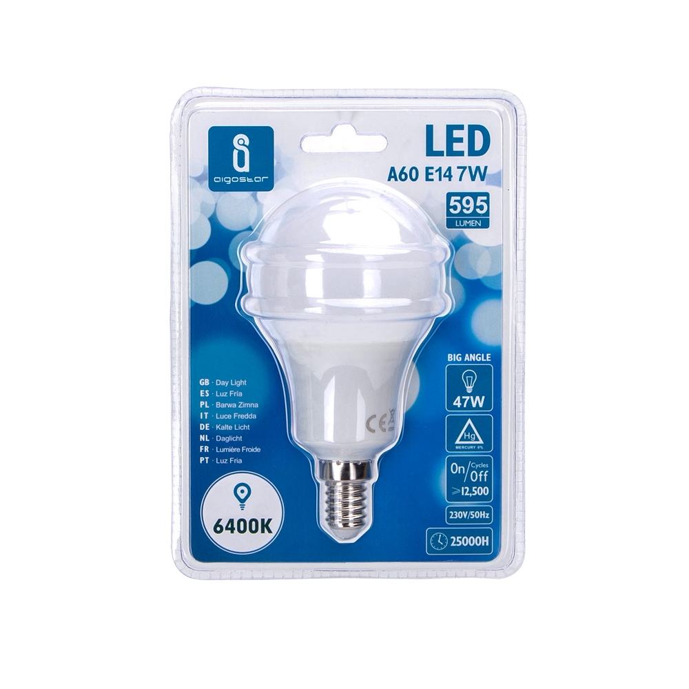 Lampadina Led E14 A60 a bulbo 7W Bianco freddo 6400K Aigostar - Foto 1