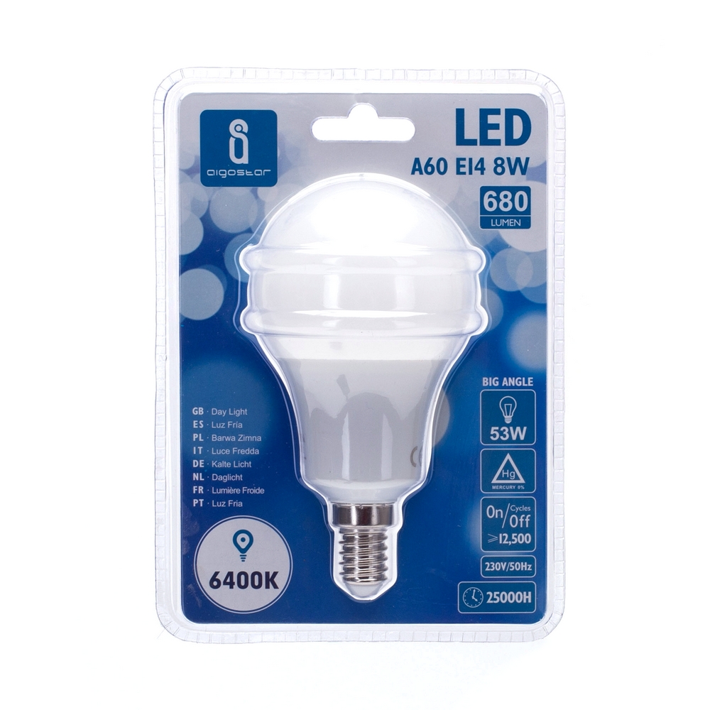 Lampadina Led E14 A60 a bulbo 8W Bianco freddo 6400K Aigostar - Foto 1