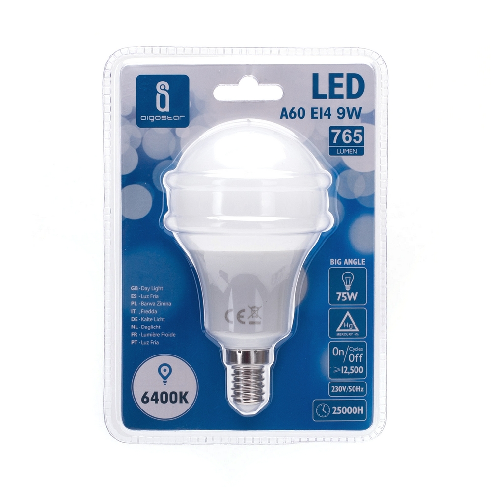 Lampadina Led E14 A60 a bulbo 9W Bianco freddo 6400K Aigostar - Foto 1