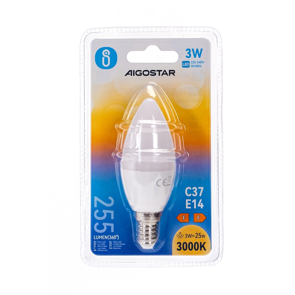 Lampadina Led E14 C35 a candela 3W Bianco caldo 3000K Aigostar - Foto 2