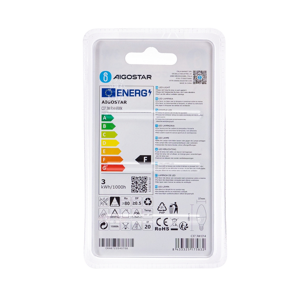 Lampadina Led E14 C35 a candela 3W Bianco freddo 6400K Aigostar - Foto 3