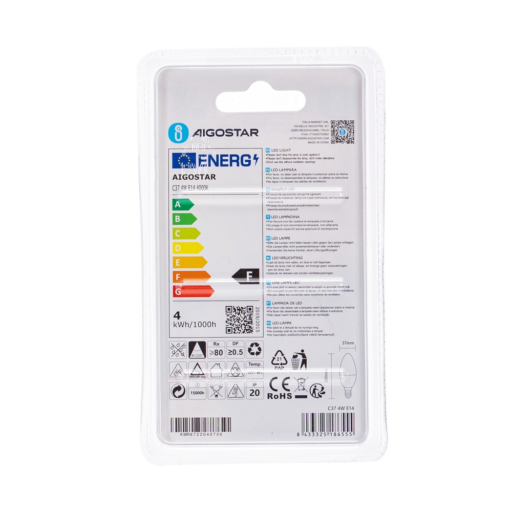 Lampadina Led E14 C35 a candela 4W Bianco neutro 4000K Aigostar - Foto 3