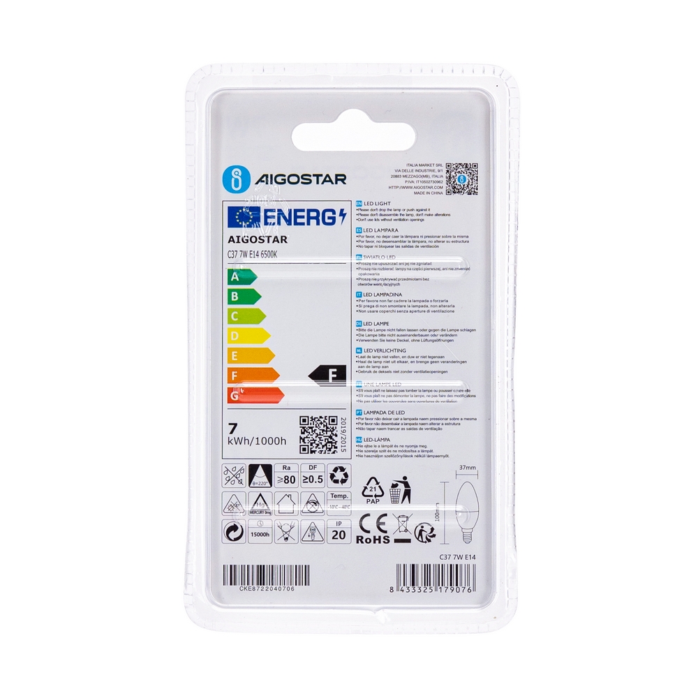 Lampadina Led E14 C37 a candela 7W Bianco freddo 6400K Aigostar - Foto 3