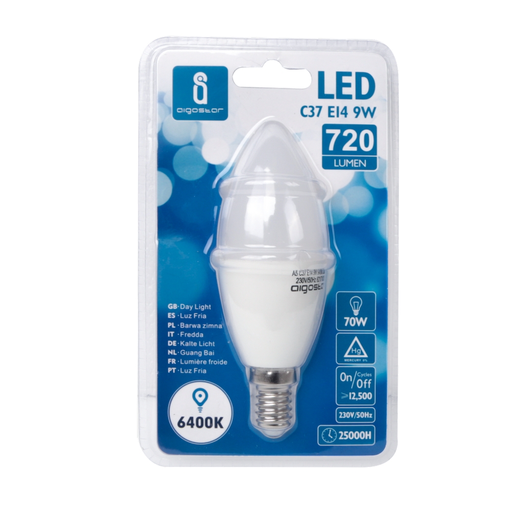 Lampadina Led E14 C37 a oliva 9W Bianco freddo 6400K Aigostar - Foto 2