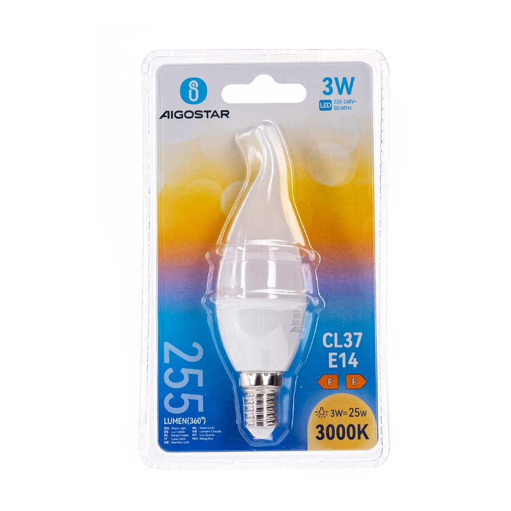 Lampadina Led E14 CL37 a colpo di vento 3W Bianco caldo 3000K Aigostar - Foto 2
