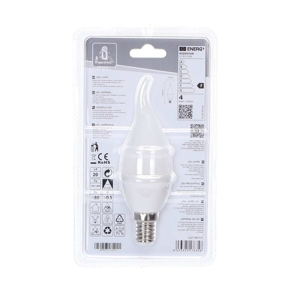 Lampadina Led E14 CL37 a colpo di vento 4W Bianco caldo 3000K Aigostar - Foto 3