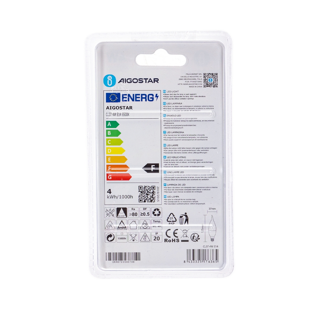 Lampadina Led E14 CL37 a colpo di vento 4W Bianco freddo 6400K Aigostar - Foto 3