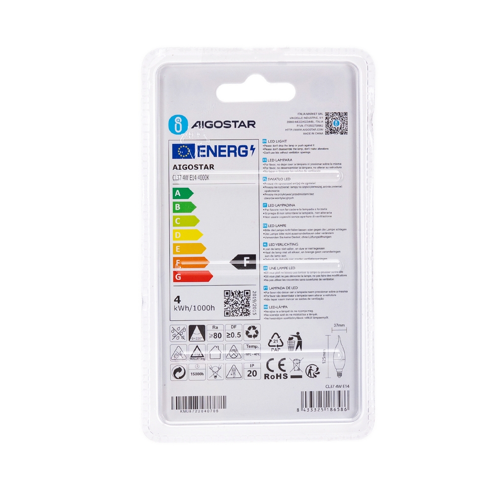 Lampadina Led E14 CL37 a colpo di vento 4W Bianco neutro 4000K Aigostar - Foto 3