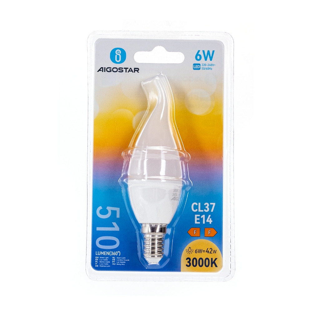 Lampadina Led E14 CL37 a colpo di vento 6W Bianco caldo 3000K Aigostar - Foto 2