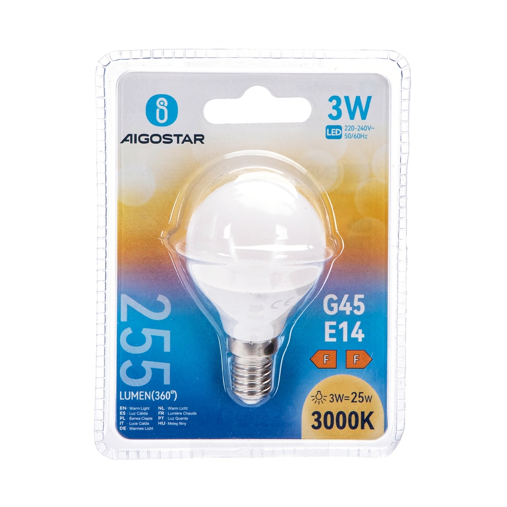Lampadina Led E14 G45 a sfera 3W Bianco caldo 3000K Aigostar - Foto 2