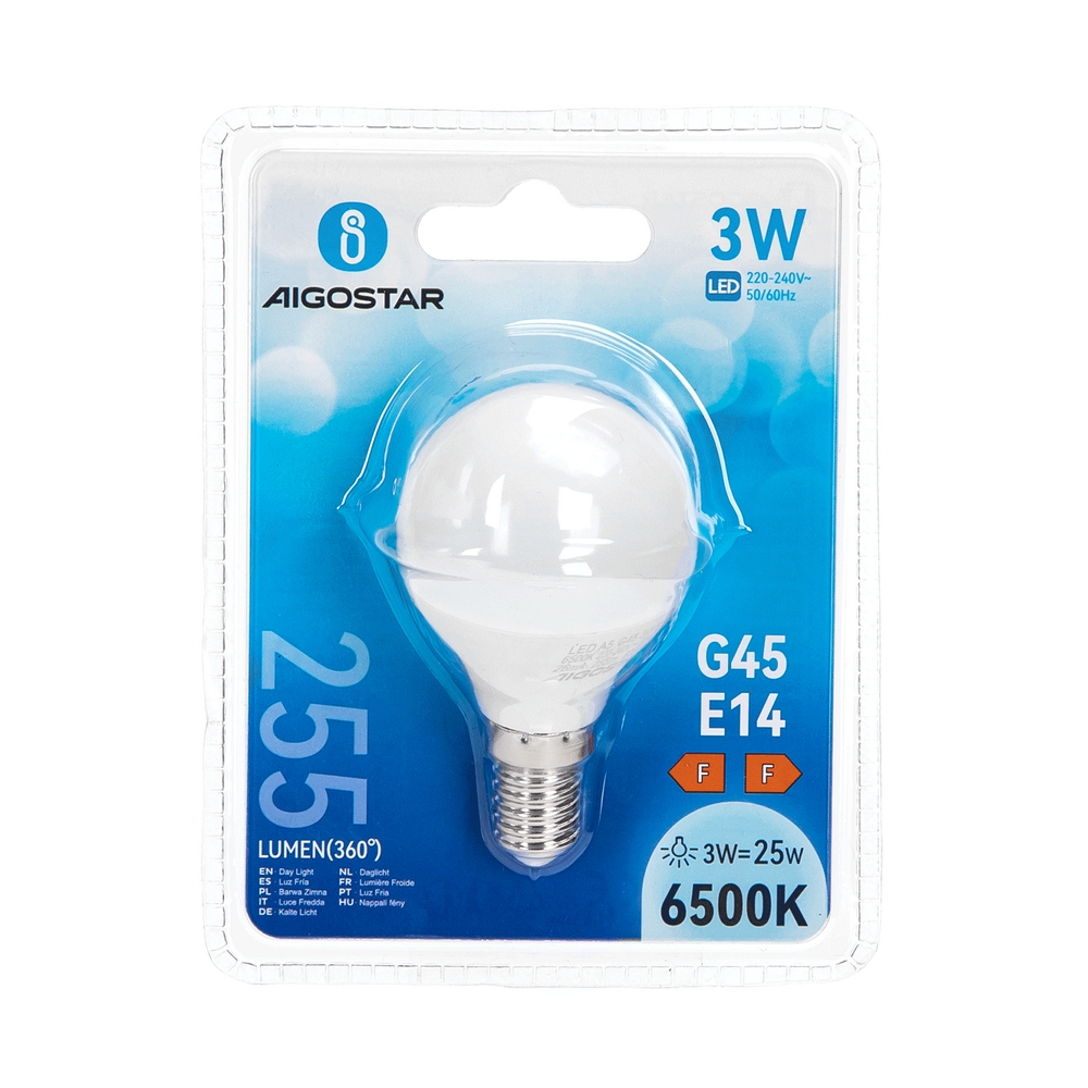 Lampadina Led E14 G45 a sfera 3W Bianco freddo 6400K Aigostar - Foto 2