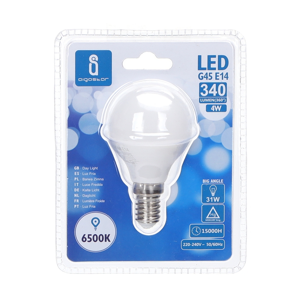 Lampadina Led E14 G45 a sfera 4W Bianco freddo 6400K Aigostar - Foto 2
