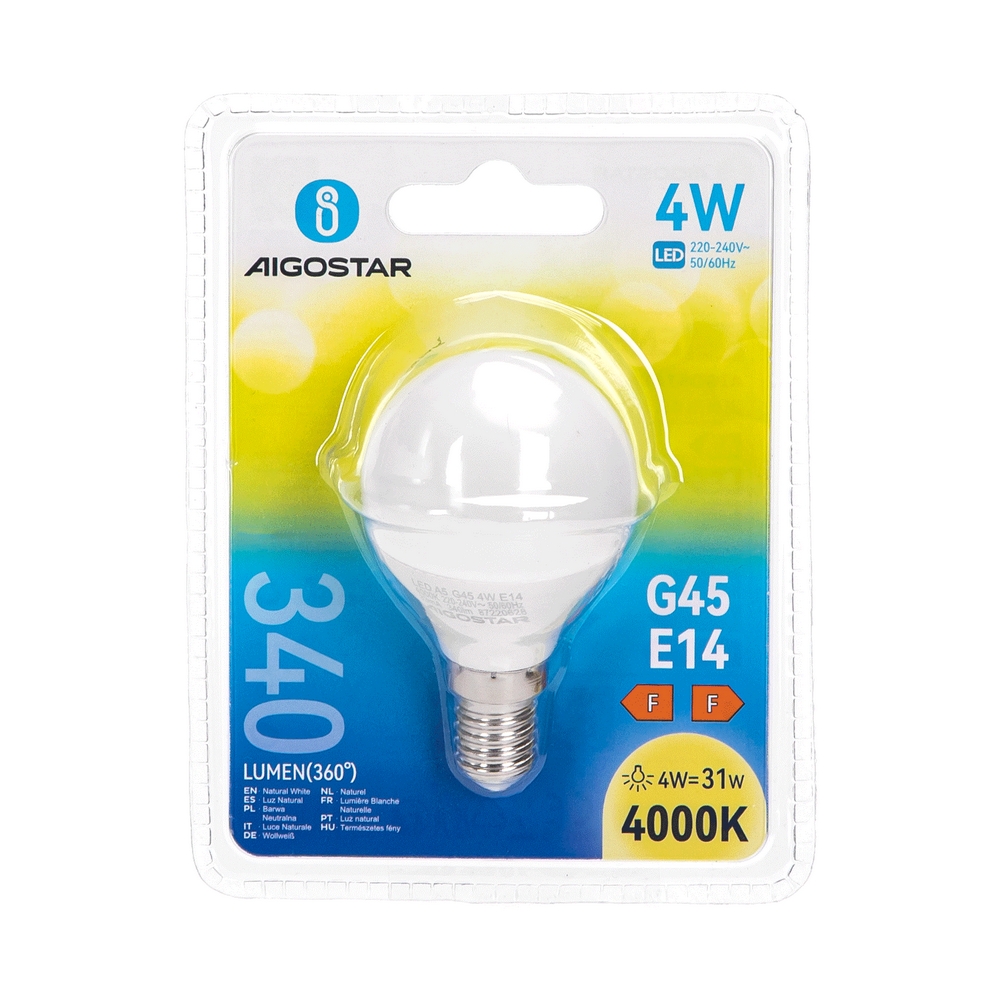 Lampadina Led E14 G45 a sfera 4W Bianco neutro 4000K Aigostar - Foto 2