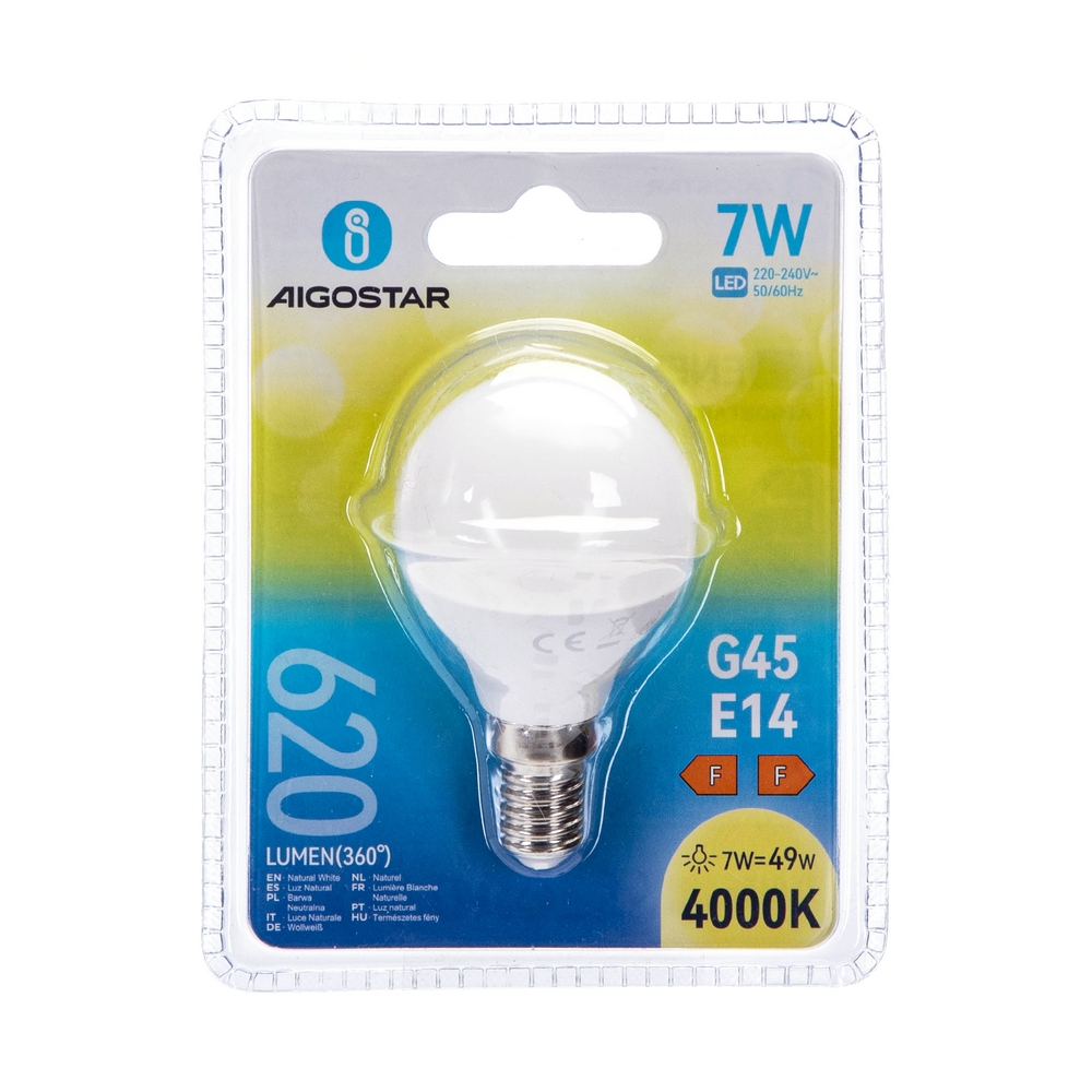 Lampadina Led E14 G45 a sfera 7W Bianco neutro 4000K Aigostar - Foto 2