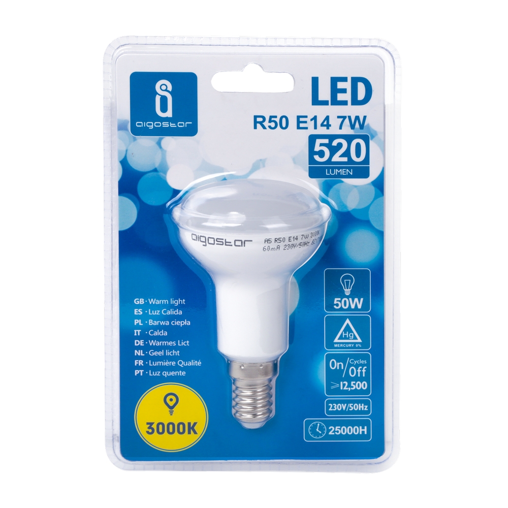 Lampadina Led E14 R50 a faretto 7W Bianco caldo 3000K Aigostar - Foto 1