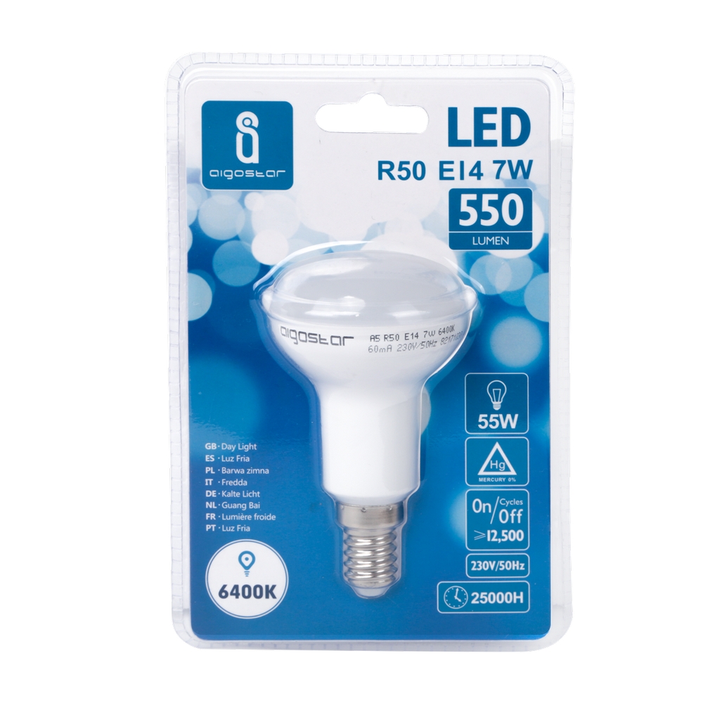 Lampadina Led E14 R50 a faretto 7W Bianco freddo 6400K Aigostar - Foto 1