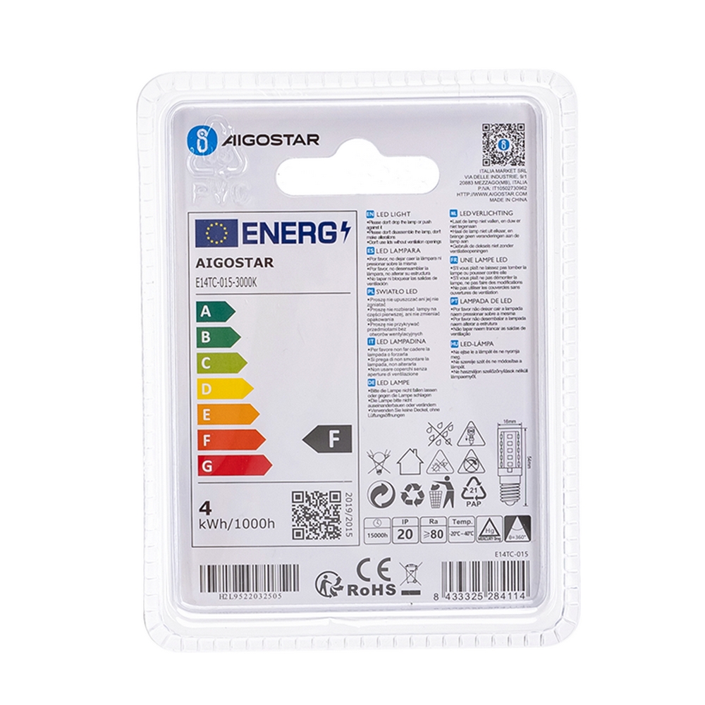 Lampadina Led E14 T16 3,5W Bianco caldo 3000K Aigostar - Foto 3
