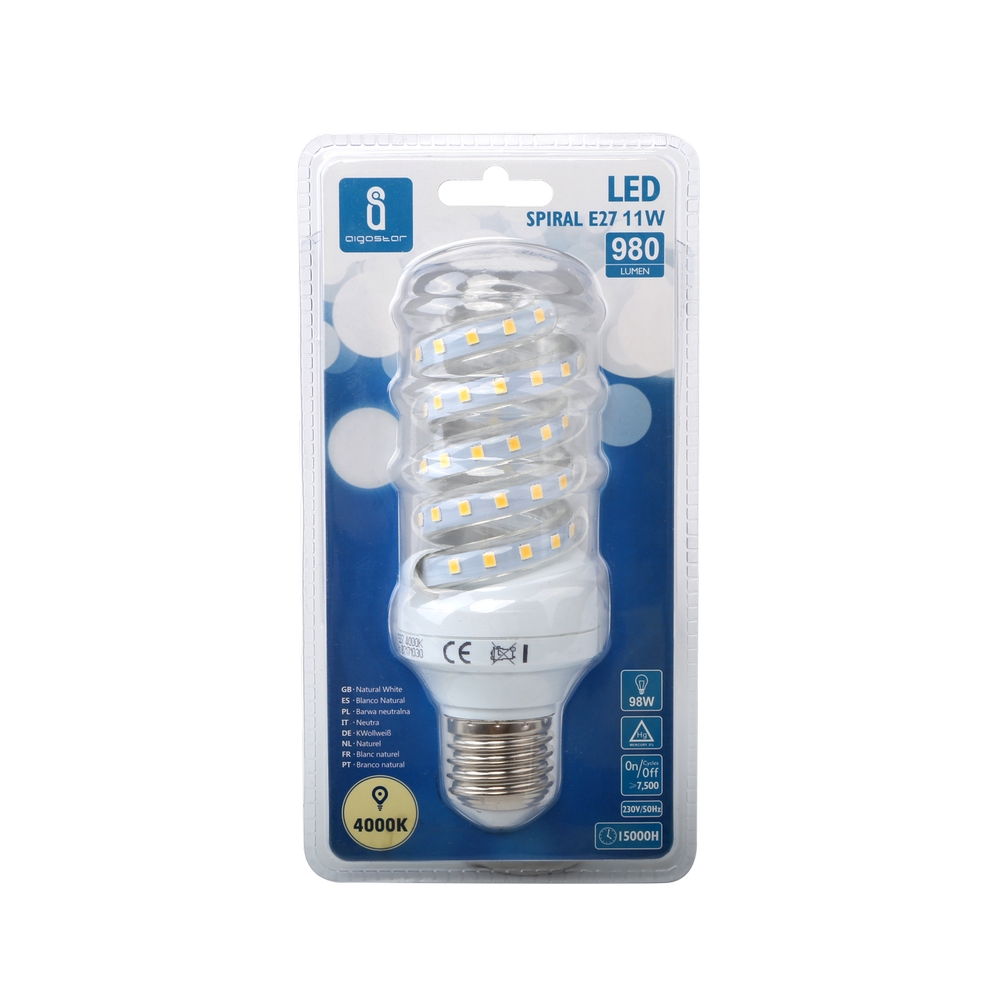 Lampadina Led E27 a tubo a spirale 11W Bianco neutro 4000K Aigostar - Foto 2
