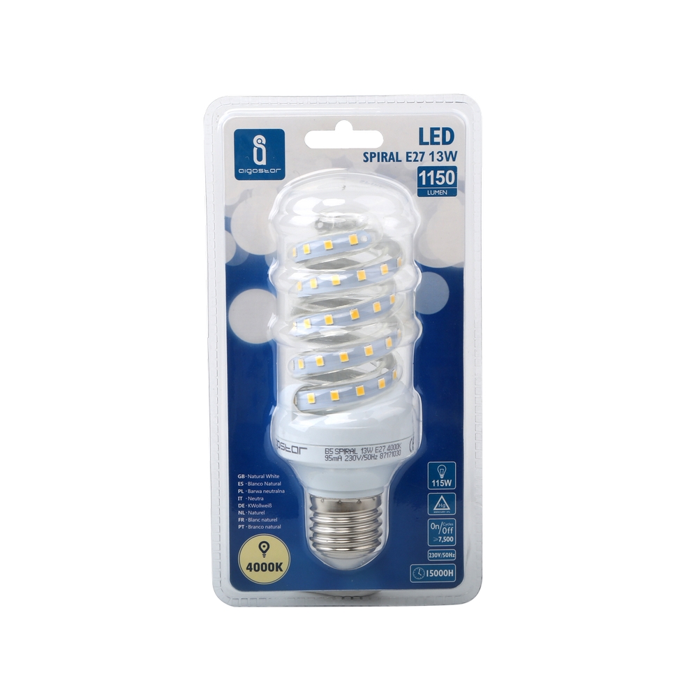 Lampadina Led E27 a tubo a spirale 13W Bianco neutro 4000K Aigostar - Foto 2