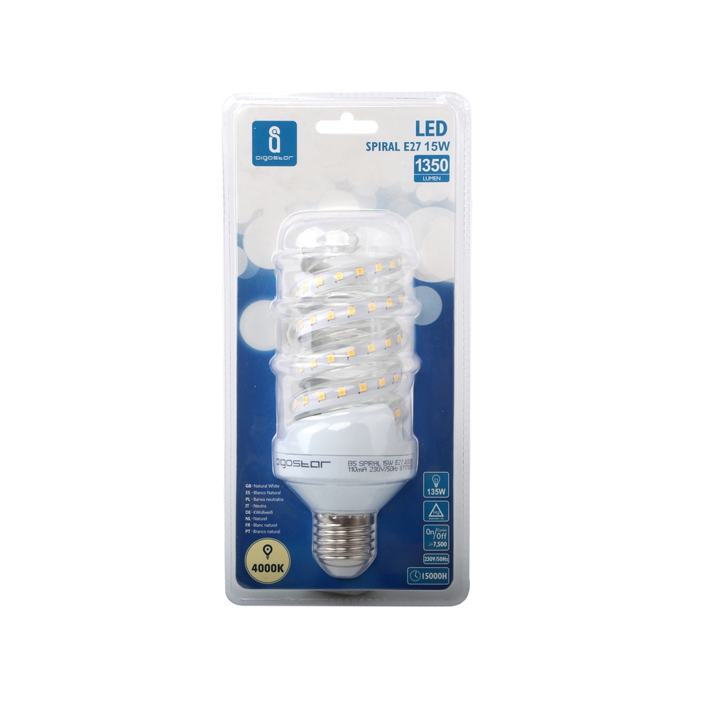 Lampadina Led E27 a tubo a spirale 15W Bianco neutro 4000K Aigostar - Foto 2