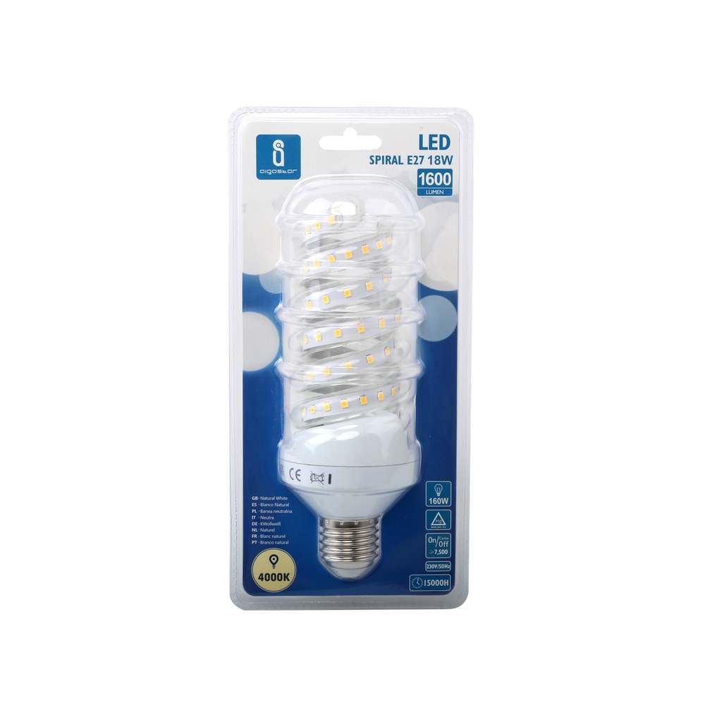Lampadina Led E27 a tubo a spirale 18W Bianco neutro 4000K Aigostar - Foto 2