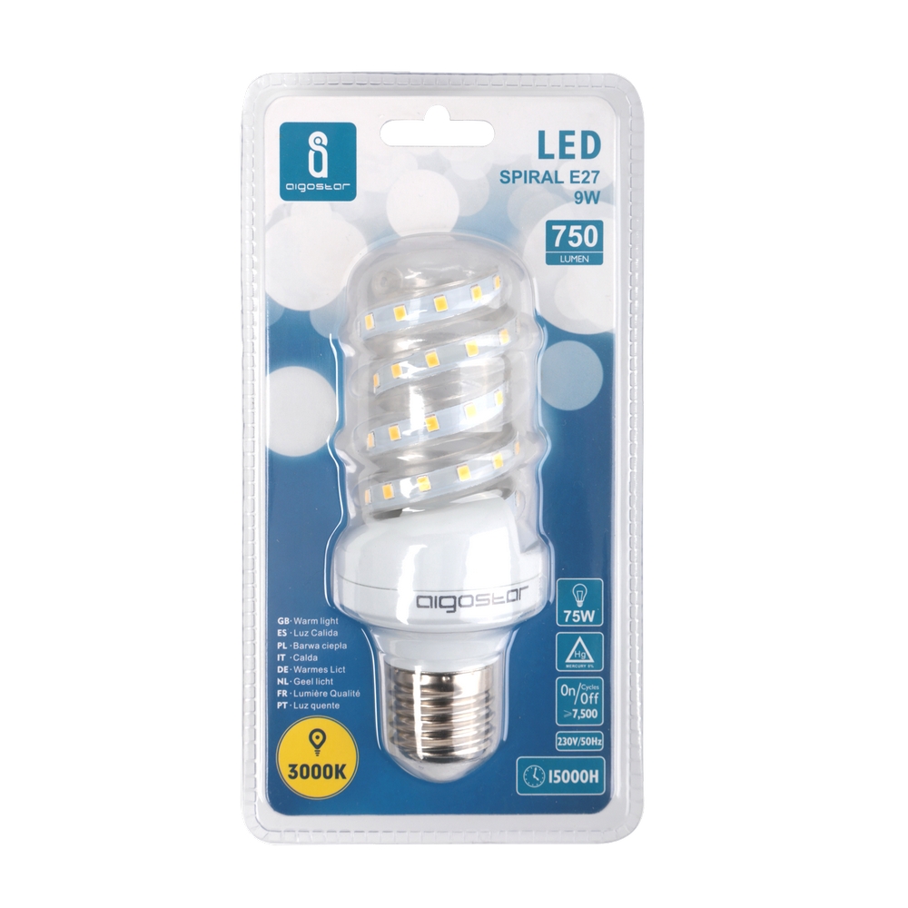 Lampadina Led E27 a tubo a spirale 9W Bianco caldo 3000K Aigostar - Foto 2