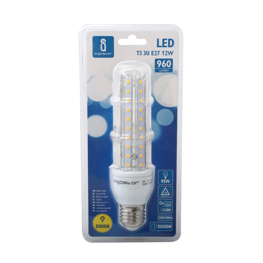 Lampadina Led E27 a tubo a U 12W Bianco caldo 3000K Aigostar - Foto 1