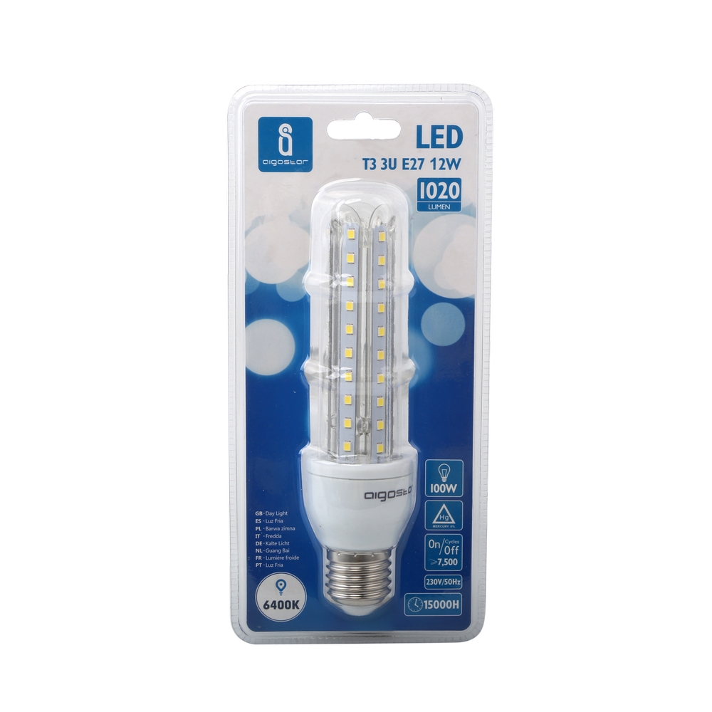 Lampadina Led E27 a tubo a U 12W Bianco freddo 6400K Aigostar - Foto 1