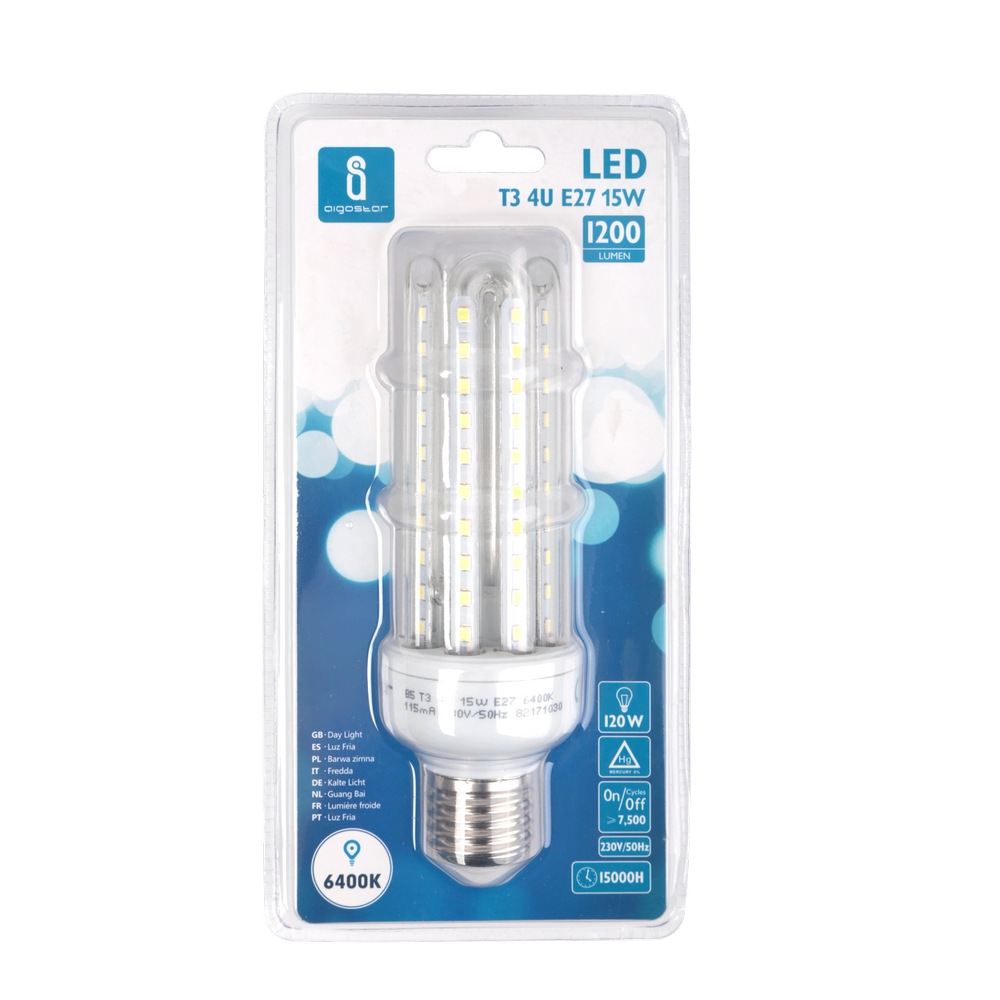Lampadina Led E27 a tubo a U 15W Bianco freddo 6400K Aigostar - Foto 1