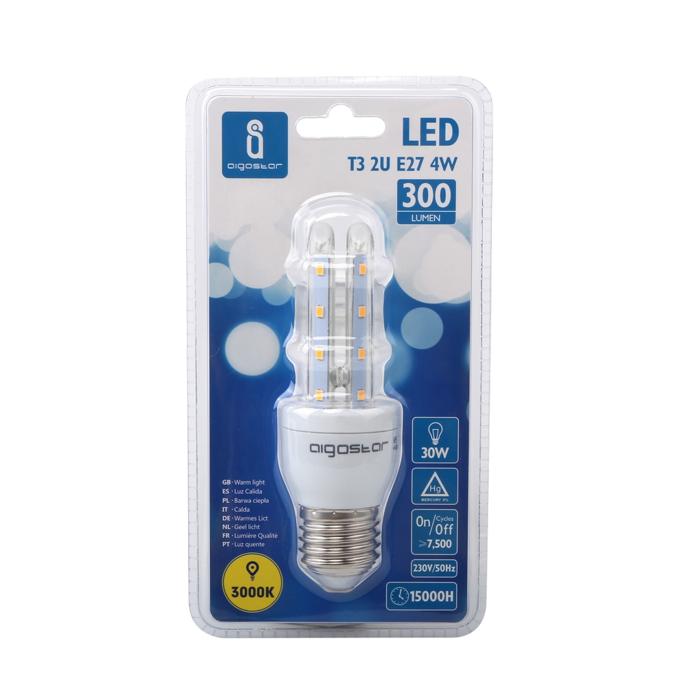 Lampadina Led E27 a tubo a U 4W Bianco caldo 3000K Aigostar - Foto 2