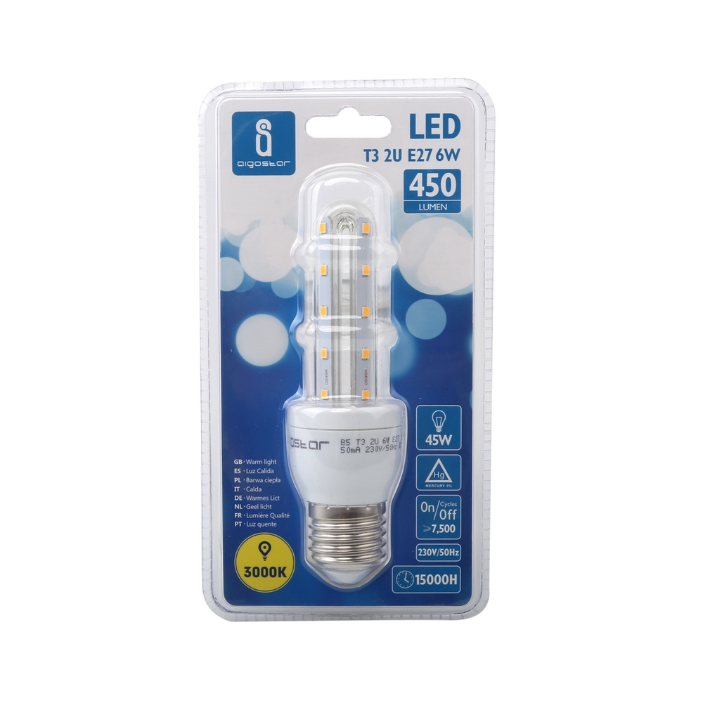Lampadina Led E27 a tubo a U 6W Bianco caldo 3000K Aigostar - Foto 1